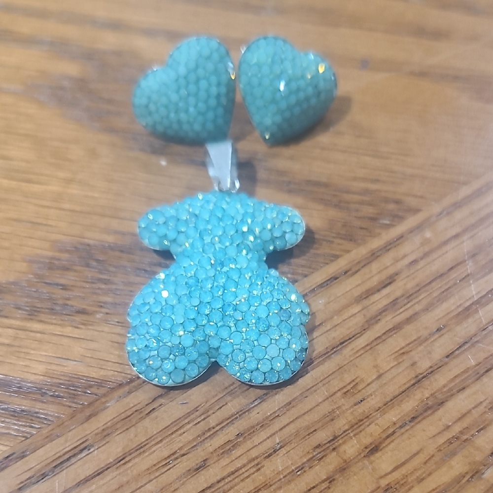 Turquoise Heart and Bear Earrings